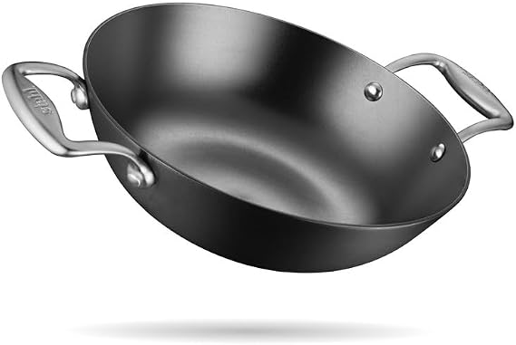 Stahl Blacksmith Plus Cast Iron Kadhai, Light Weight Iron Kadai, Nitrided Kadai for Cooking, Induction & Gas Stove Compatible, 1.7 L, 22 cm