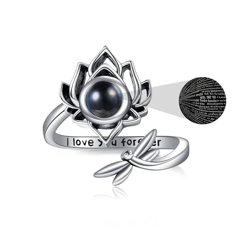 MONGAS Lotus Ring Sterling Silver Lotus Flower Ring Flower Jewelry for Women