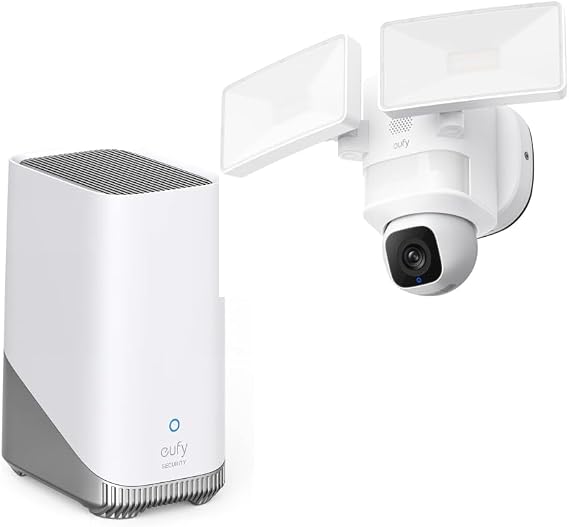 eufy Security Floodlight Camera E30 with Homebase 3, Security Camera Outdoor, 360 Pan and Tilt, AI Detection and Tracking, 2K Video, 2.4GHz Wi-Fi, Custom Voice and Light Alerts, 24/7 Recording