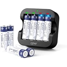 Lithium 1.5V Rechargeable AA Batteries 8-Pack, 3500mWh Massive Capacity Double A Supports Low-Battery Detection for Devices with 4-Slot Fast USB-C Black Charger for Blink Security Trail Cameras, etc.
