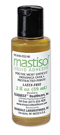 Mastisol Liquid Medical Adhesive - Long-Lasting Non-Water Soluble Skin Bond for Dressings, Tapes, Devices, Latex-Free, CHG-Compatible (2oz Bottle)