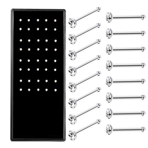 Charisma 40pcs Small Nose Studs Stainless Steel CZ Nose Piercing Jewelry Tiny Bone Studs for Women Men Hypoallergenic 2mm,Clear CZ,22G