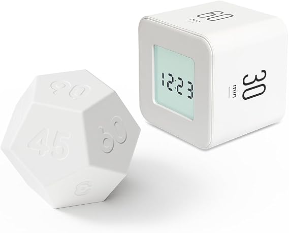 mooas Timer Bundle (Dodecagon White & Multi Cube Timer White), Desk Productivity Timer, Pomodoro Timer, Sound & Vibration Alarm, Easy to use, Timer for ADHD, Workout, Study, Cooking