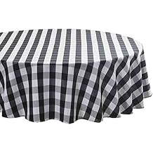 Tektrum 100% Polyester Waterproof 60 inch Round Checker Checkered Tablecloth Table Cover -Spill Proof/Stain Resistant/Wrinkle Free-for Camping Picnic, Dinner, Restaurant (Black and White)