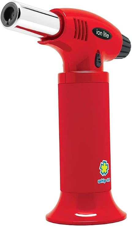Whip-It! Ion Lite Torch, All Red. Butane Torch Lighter, Refillable Cooking Torch with Adjustable Flame, Safety Lock for Soldering, Kitchen, Welding