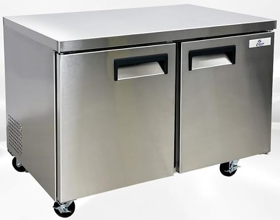 cooler depot Commercial Under Counter Refrigerator with Worktop 2 doors 48 Inches Width 13 Cu. Ft. 2 Shelves Cold Table Stainless Steel 33F~41F 115V/60HZ-AUR-12376