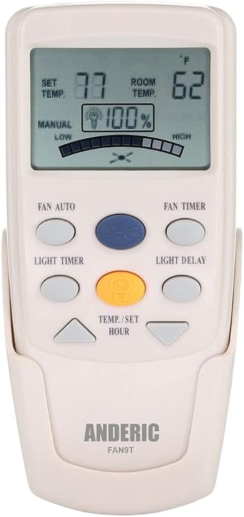 Anderic Replacement FAN-9T with Fan Timer Key Thermostatic Remote Control for Hampton Bay Ceiling Fans - FAN9T (FCC ID: L3HFAN9T, PN: FAN9T)
