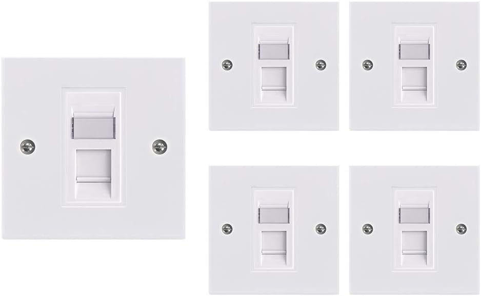 VCE RJ45 Socket Cat6 Network Single Port Flat Face Wall Plate 2 Sets