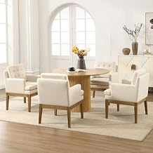 chairus Beige Linen Dining Chairs Set of 4, Mid Century Modern Dining Room Chairs with Tufted Back, Upholstered Solid Wood Farmhouse Kitchen Chair for Dining/Living Room, Removable Cushion, Beige