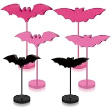 Geetery 6 Pieces Halloween Table Decorations Tall Standing Bat Decor Wood Sign Block Wooden Bats Centerpieces Rustic Tabletop Home Table Topper Sign for Halloween Party Favor Home Room Decor (Pink)