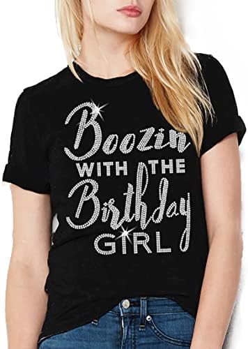 Its My Birthday Shirts for Women - Real Crystal Rhinestone Birthday Squad Tees - Womens Party Outfits