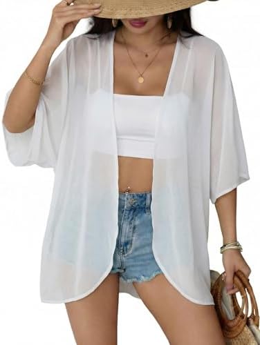 Chunoy Women Floral Beach Wear Cover Up Chiffon Kimono Cardigan Open Front Blouse Top
