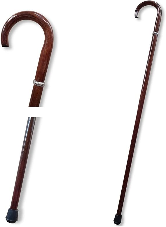 Wooden Walking Stick Cane For Seniors With Supportive Curved Handle Men And Women, Colour, Strong Mobility Aid With Vintage Finish, Anti-Slip Rubber Tip