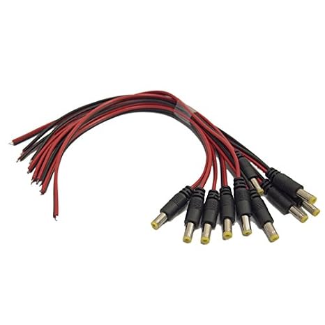 Evertech 10 Pcs 5.5 mm x 2.1 mm Yellow Tip DC Male End Jack Power Cable with Lead End Pigtail for CCTV Security Camera