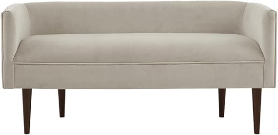 Madison Park Farrah Entryway Accent Bench with Curved Backrest, 8.75" Cushion Seating Bench for Living Room, Compact Bed End Bench with Solid Wood Legs & Soft Poly Velvet Uplhostery, 49" W, Cream