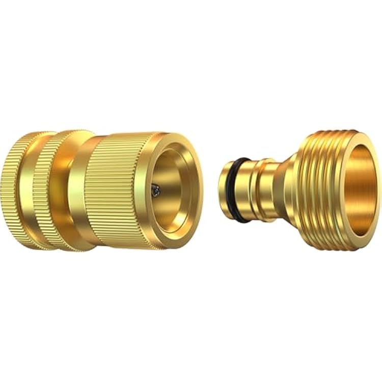 Brass Garden Hose Quick Connect Set 34 Inch Solid Brass Hose Connectors with Leak-Proof Rubber Washers Heavy Duty Quick Release Water Hose Adapter Fittings for Outdoor Use 1 Pack