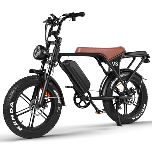 OUXI V8 Electric Bike for Adults, Ebike Moped Style with 1000W Peak Motor 48V 15Ah Removable Battery, Up to 31MPH 20 Fat Tire E Bike, Dual Disc Brakes All-Terrain E-Bike for Commuting & Off-Road