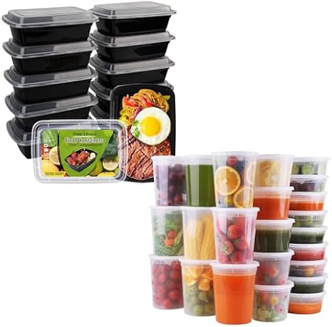 Meal Prep Containers 38oz 10Pack and Deli Containers with Lids 48 Sets-8oz, 16oz, 32oz, Leakproof, BPA Free/Microwave/Freezer/Dishwasher Safe