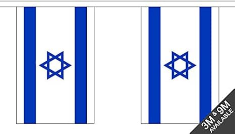 Israel Fabric Bunting – 9m with 30 Flags – Fabric for Indoor & Outdoor Use – String Flags Banners Israeli Middle East