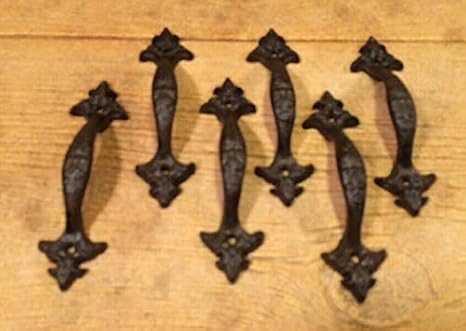 Cast Iron Fleur De Lis Gate Pull Handle Shed Barn Cabinet (Set of Six) 0184-0040