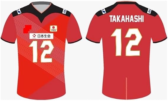Custom Volleyball Jersey, Takahashi Name and Number 12, Any Size Japan