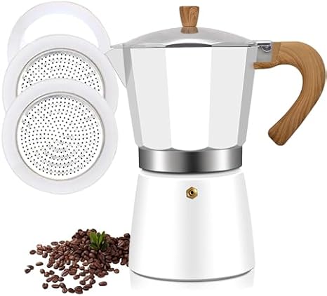 9 Cup White Aluminum Espresso Stovetop Coffeemaker Percolator Italian with 2 Pcs Filter and 3 Pcs Silicone Gasket Seals