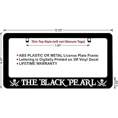 Monitorloe Pirates of The Caribbean The Black Pearl White Lettering Custom License Plate Frame Black Metal 12 x 6 Inch