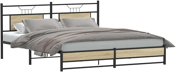 vidaXL Metal Bed Frame without Mattress Sonoma Oak 180x200 cm Super King