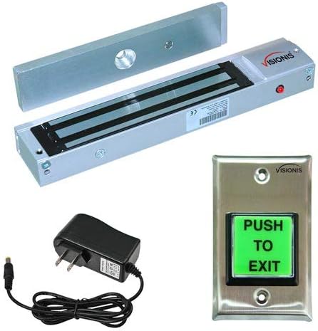 Visionis Electromagnetic Lock Kit, 600 lbs, Exit Button, Power Supply
