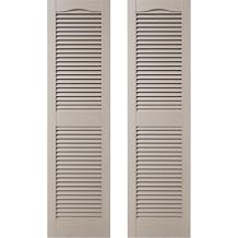 Builders Edge 12 in. W x 80 in. H Builders Edge, Standard Cathedral Top Center Mullion, Open Louver Shutters, Includes Matching Installation Spikes (Per Pair), 008 - Clay