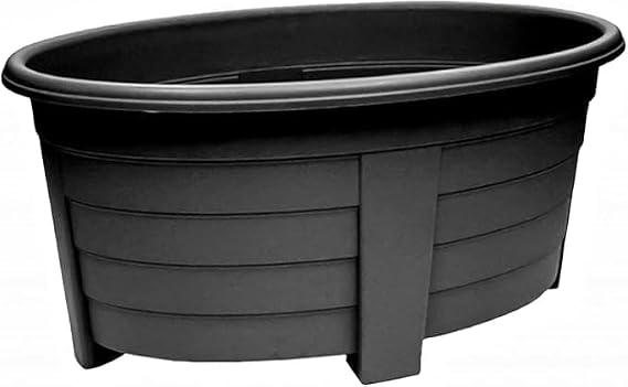 OptiProducts Extra Large 55cm Oval Garden Planter Plastic Trough Plant Pot Raised Outdoor Flower Planter with Drainage for Flowers, Herbs, Vegetables, Patio, Balcony & Garden (Black, 1)