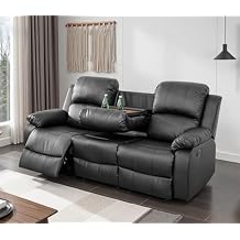 Recliner Sofa for Living Room Furniture,Leather Reclining Couch 3 Seater Recliner Sofa Couch with Drop Down Table and Cup Holder for Living Room(Faux Leather Black)