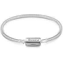 GNOCE Charm Bracelet S925 Sterling Silver DIY Snake Chain Custom Bracelet Your Name My Surname Engravable Name Basic Charm Bracelet Bangle with Clasp