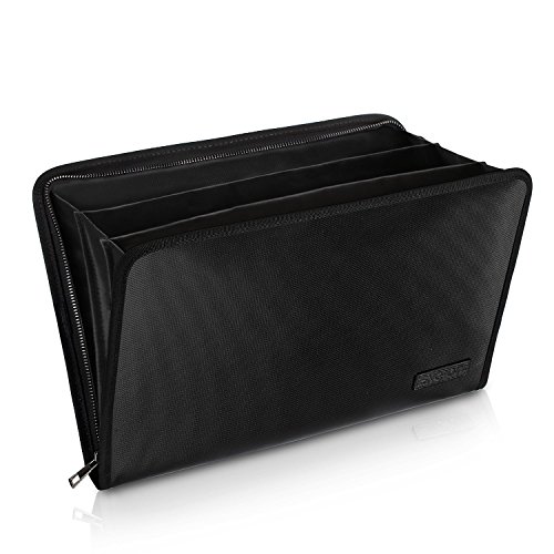 Expanding File Folder Important Document Organizer Fireproof & Waterproof Document Bag with A4 Size 3 Pockets Zipper Closure Non-Itchy Silicone Coated Portable Filing Wallet Pouch14.3inx9.8inx1.6in