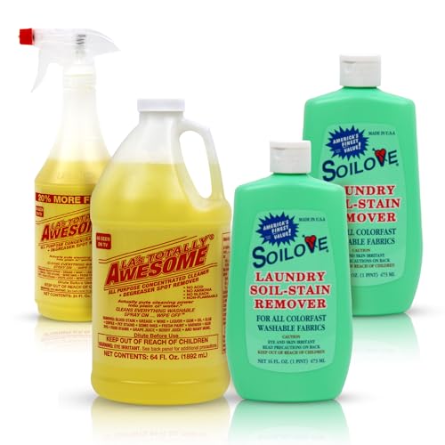 LAs Totally Awesome All-Purpose Cleaner Combo 24oz Spray  64oz Refill  Soilove 16oz pack of 2 Laundry Stain Remover Multipurpose Degreaser & Enzyme Laundry Prewash for Home, Kitchen & Clothes