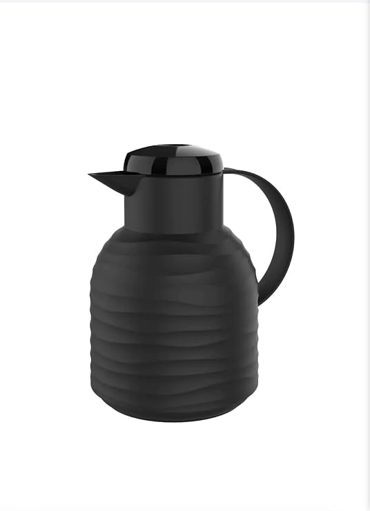 Emsa Samba Wave Vacuum Jug | Quick-Press Plastic | Glass Insulated Flask | Coffee Pot 12 Hours Hot / 24 Hours Cold | 100% Leak-Proof | Deep Black | 1.0 Litres