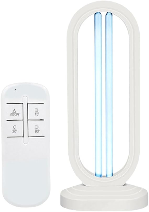 38W UV Ozone Germicidal UVC Light Sanitizer for Room, Remote Control Disinfection Sterilization Deodorization Table Lamp With 3-Speed Timing, Cleans Air for Office Car Pet (White UK) [Energy Class A]