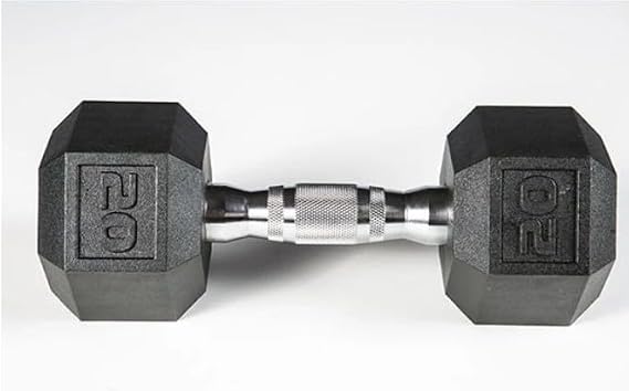 York Barbell 34057 Rubber Hex Dumbbell with Chrome Ergo Handle - 20 lbs