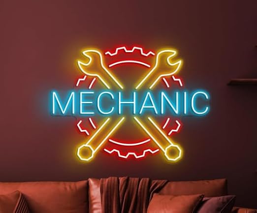 Mechanic Neon Sign - LED Light - Garage Wall Decor - Work Shop Decor - Wrench Neon Sign - Car Repair Service Sign - Mechanic Tools - Dad's Garage - Car Workshop - Neon Garage