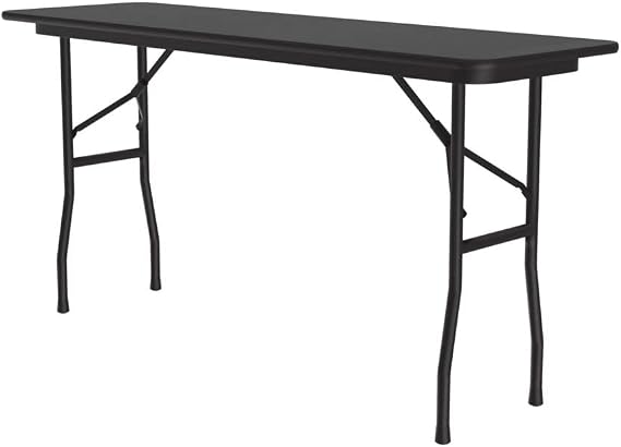 Correll 18"x72" TFL Laminate Folding Table, Black Granite, USA Made | Thermal fused laminate top, heavy-duty core and folding steel frame for training rooms, offices and events