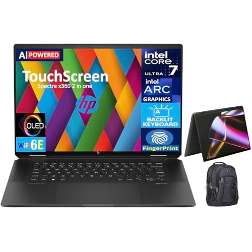 HP Spectre x360 AI Powered 2-in-1 Laptop 16.0 Touchscreen OLED 2.8K Display Intel Ultra 7-155H, 32GB LPDDR5X, 1TB PCIe SSD, Backlit KB, Fingerprint, 2 Thunderbolt 4, Win 11 Pro wPremium Backpack