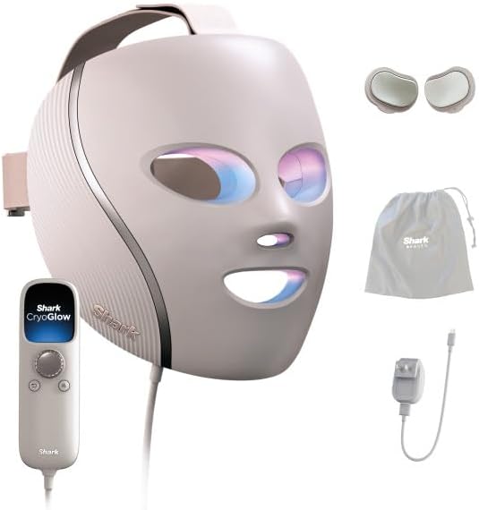 Shark CryoGlow LED Face Mask, Red Light Therapy, Under-Eye Cooling, FW312PK