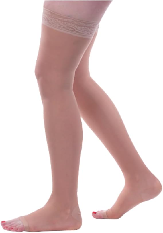 Allegro Women's Sheer Thigh High Compression Stockings 20-30 mmHg Open Toe