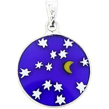 Glass Of Venice Murano Glass Millefiori Pendant Starry Night in Silver Frame 3/4"