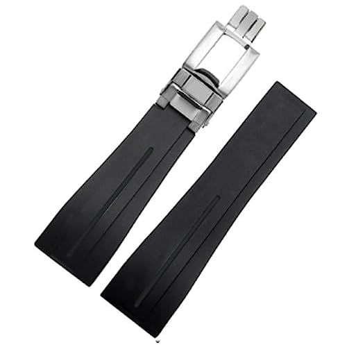 20mm21mm Rubber Watch Strap Band Deployment Buckle Replacement fits Rolex Yacht Master Oysterflex Submariner GMT Daytona 55131680014060166101661314060M 21mm, BlackSilver buckle