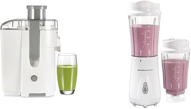 Hamilton Beach HealthSmart Juicer and Portable Blender for Shakes and Smoothies with 14 Oz Travel Cup