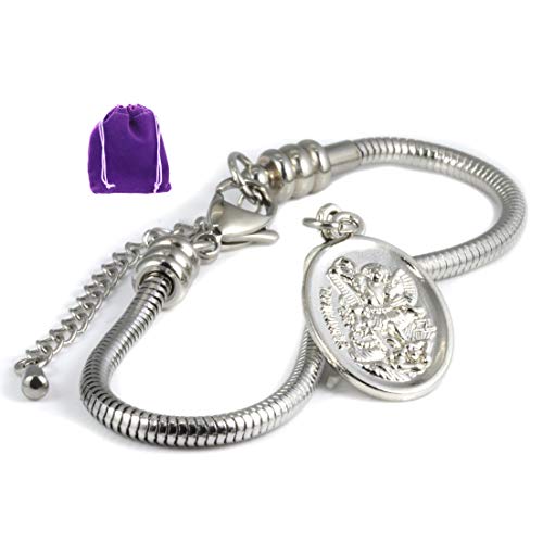 St Michael the Archangel Bracelet - Stainless Steel Snake Chain with Metal Alloy Charm - Archangel Michael San Miguel Arcangel Necklace for Protection and Spirituality