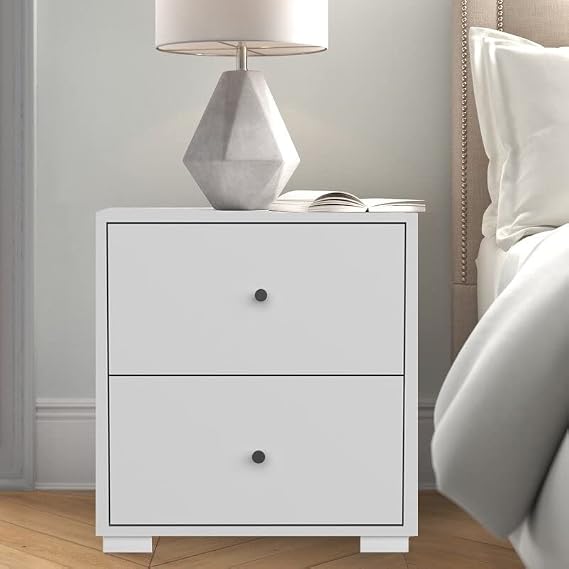 2 Çekmeceli Yatak Odası Başucu Komodin – Minimal Modern Tasarım – Şifonyer Tarzı Komodin - KMD104 Beyaz 42x46x43