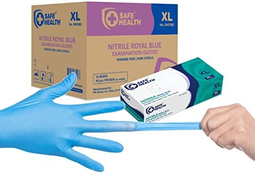 Safe Health Nitrile Exam Gloves 4 mil, Latex-Free, Powder-Free, Disposable, Blue, Medical Grade, Food, Cleaning Use