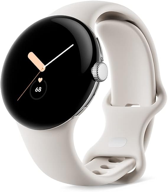 Google Pixel Watch (Previous Model) - Android Smartwatch with Fitbit Activity & Heart Rate Tracking - Polished Silver Stainless Steel Case with Chalk Active Band - WiFi
